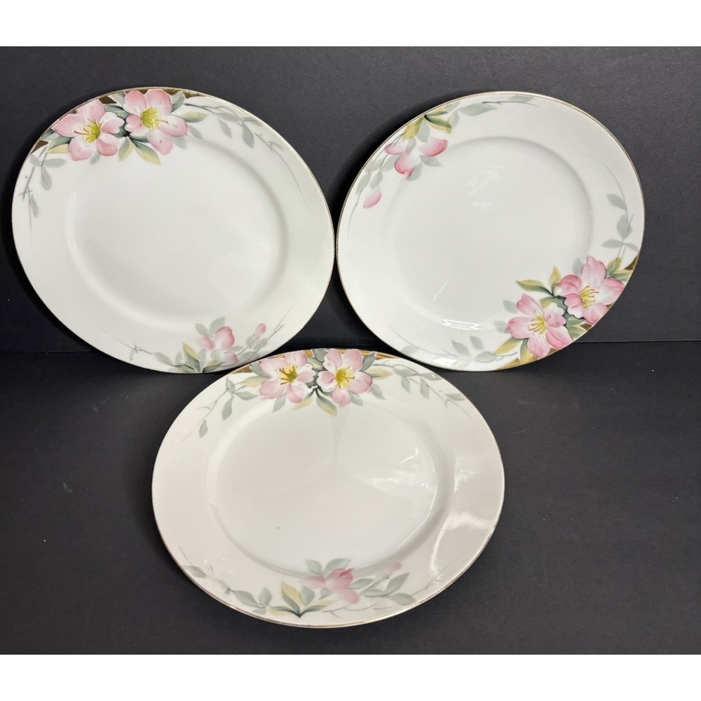 3 Noritake Azalea Salad Plates Gold Trim 19322 Porcelain 7 5/8" READ